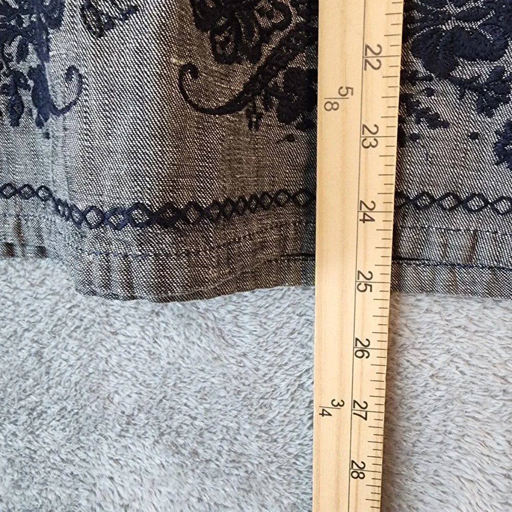 Next Petite Skirt Womens XL Grey Navy Blue Floral Embroidered Linen Blend